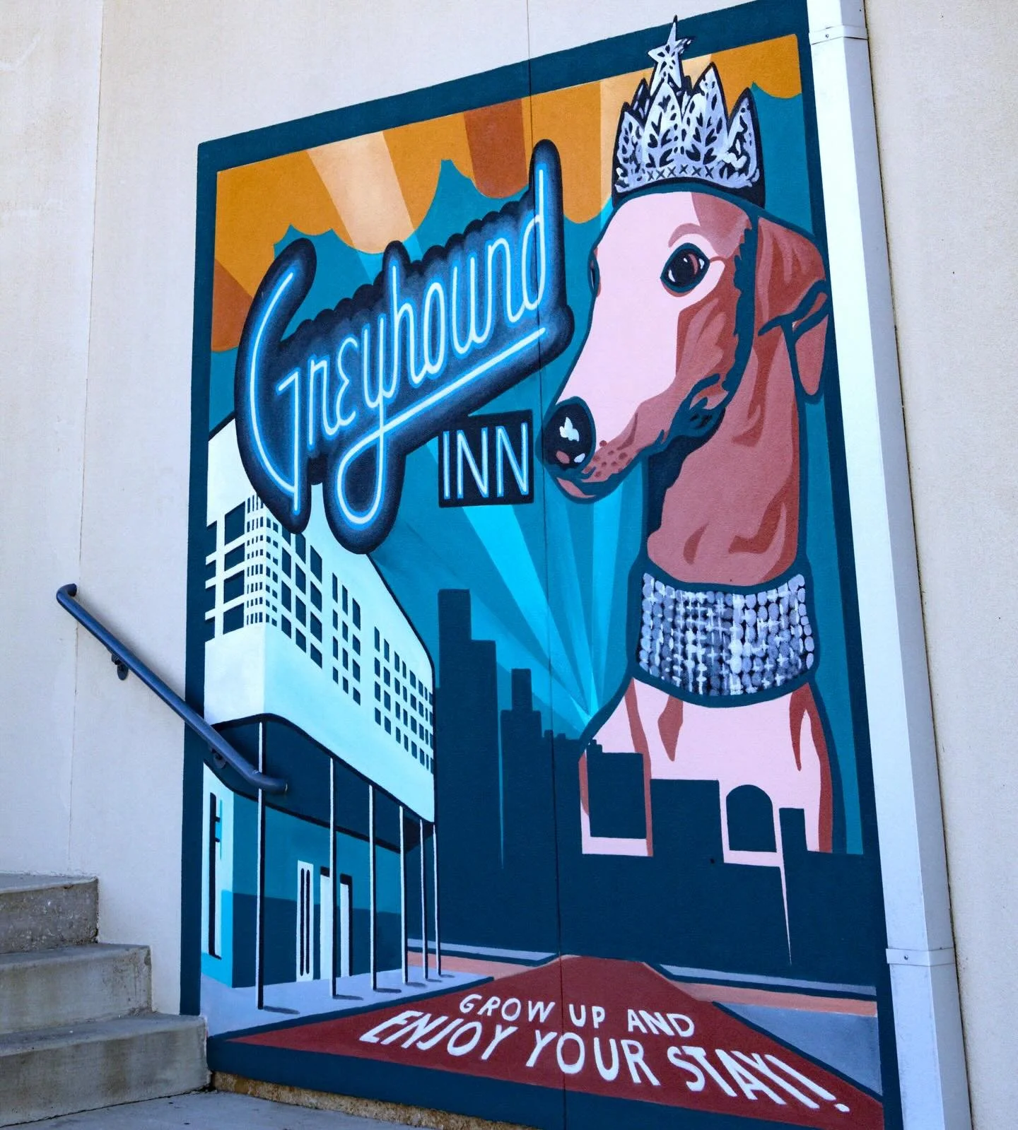 The mural at Greyhound Inn, designed by a local artist